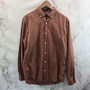 Frank And Oak Shirt Mens Medium Pink Brown Clay Long Sleeve Button Down